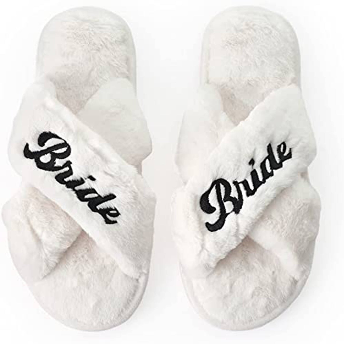 Bride Slippers, Bride Fuzzy Slippers, White Bride Slippers: Small